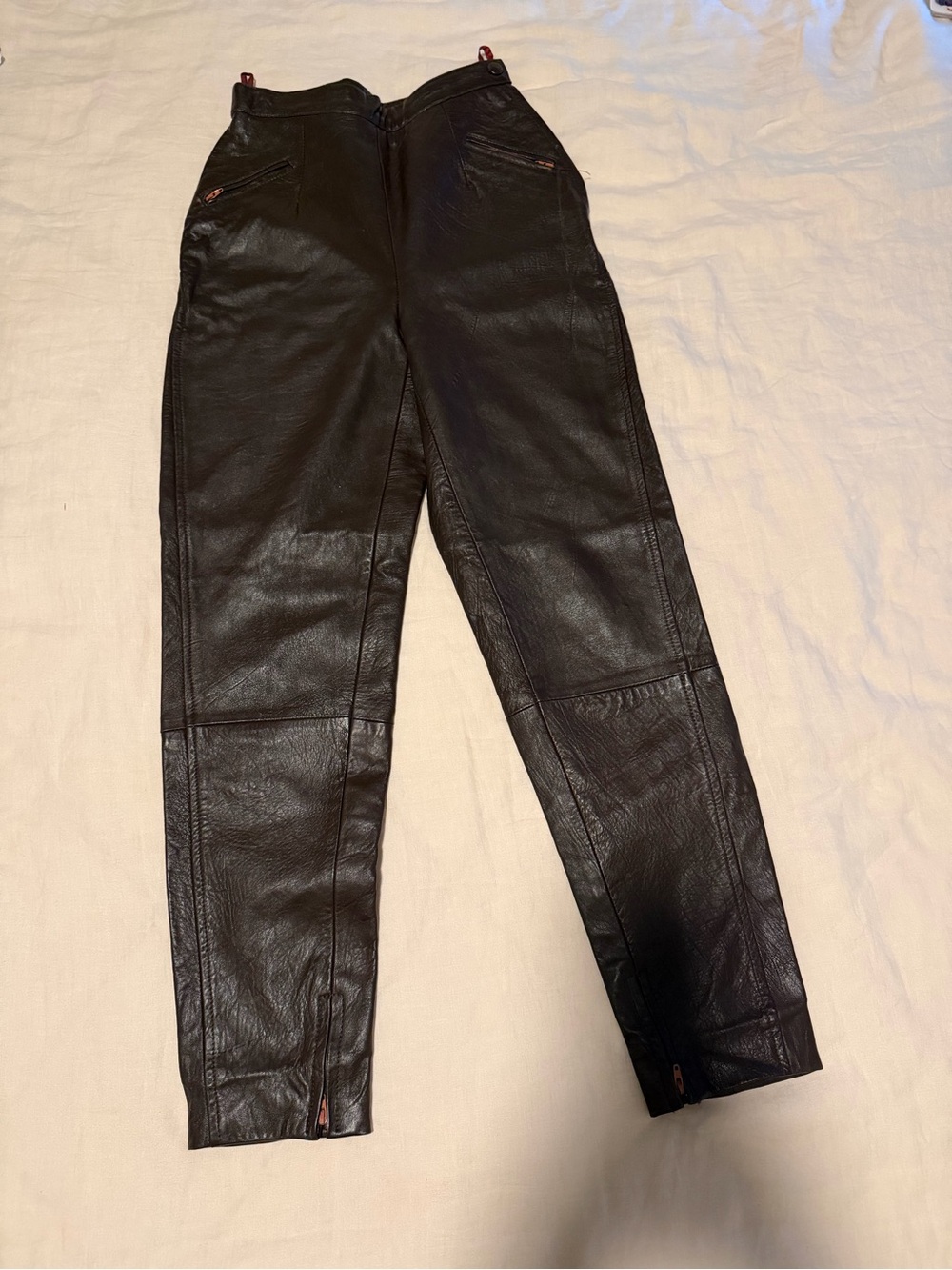 Genuine leather chocolate brown pants